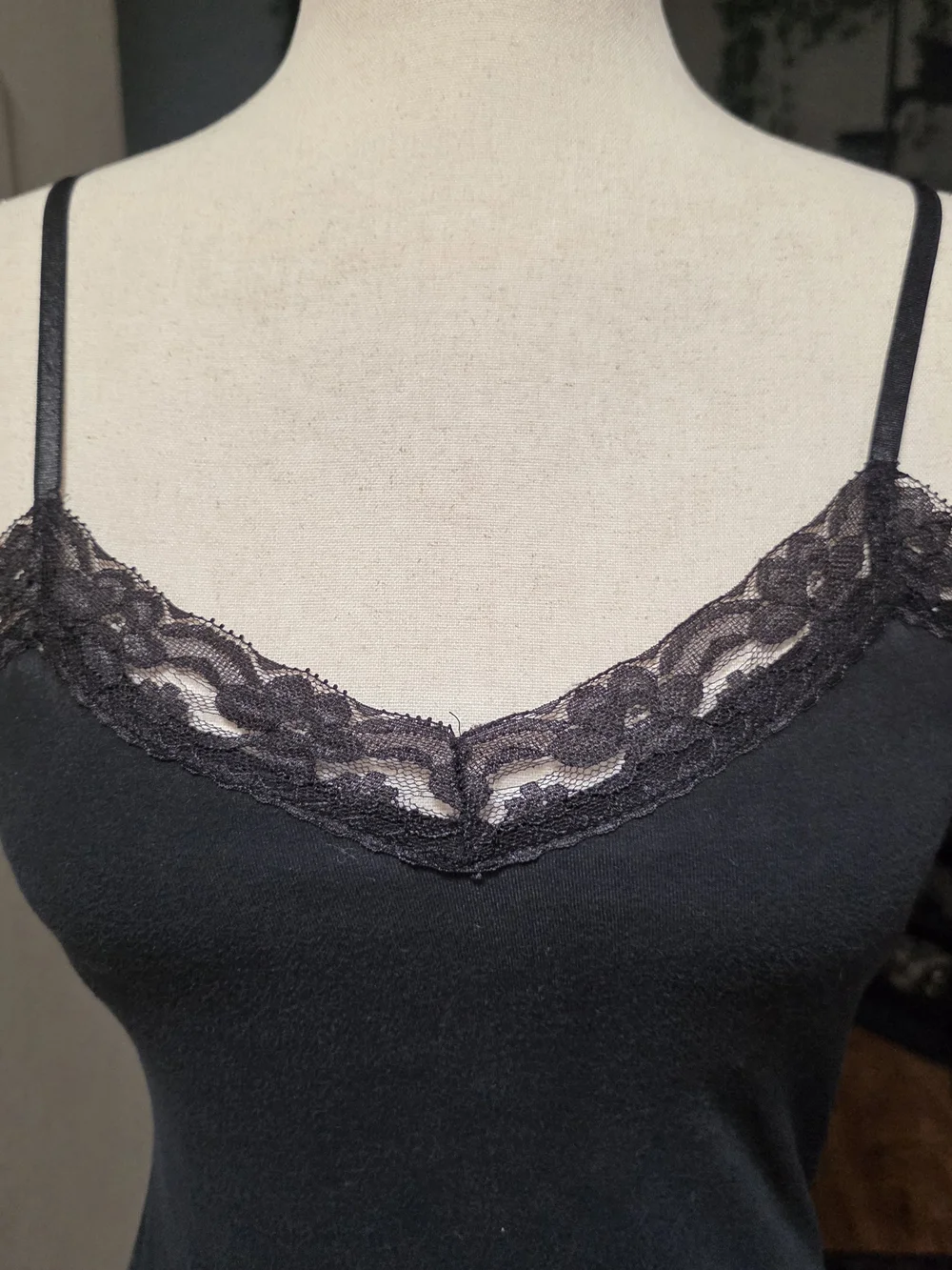 No Boundaries Y2K Black Lace Trim Cami Tank Top
